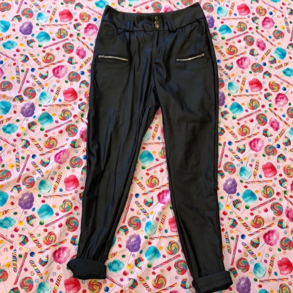 High waisted faux leather pants